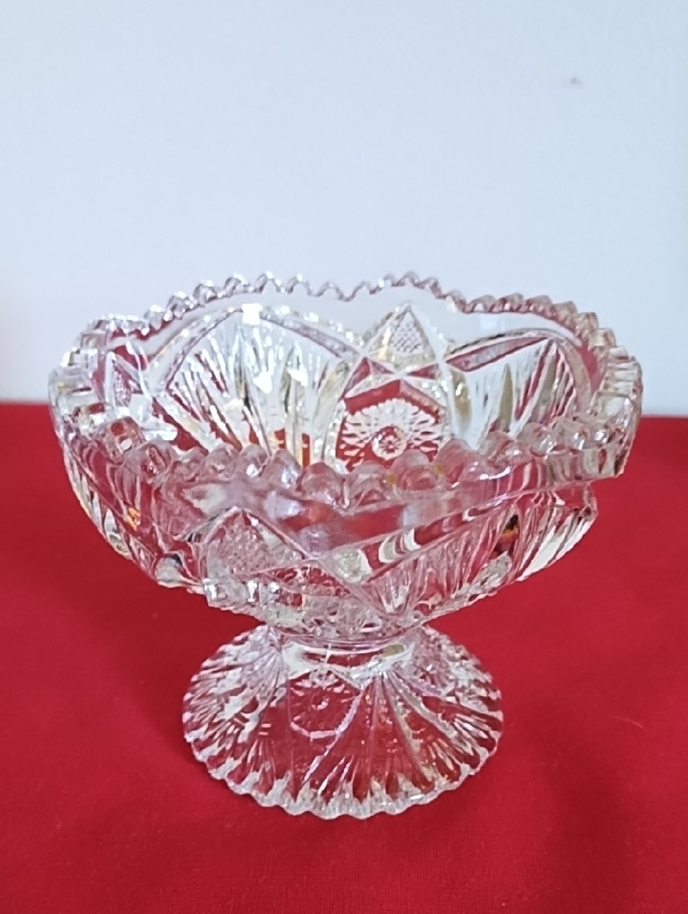 IMPERIAL GLASS CO. CRYSTAL COMPOTE DIAMOND & FAN PATTERN